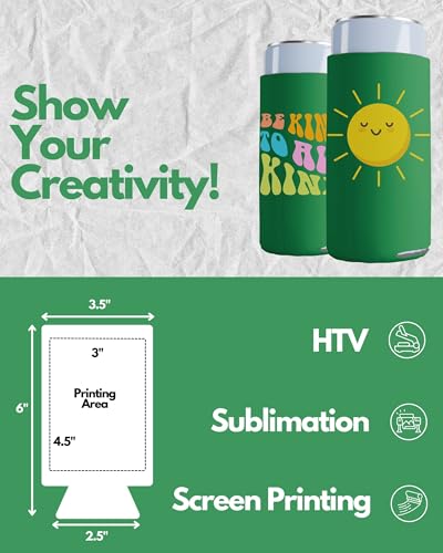 Image of PartyPrints 25 Pack Kelly Green Blank Slim Can Cooler Sleeves | Plain Seltzer Customizable Bulk Coolers for Beer Bottles & 12oz Tall Cans | Skinny Collapsible Drink Insulated Sleeve
