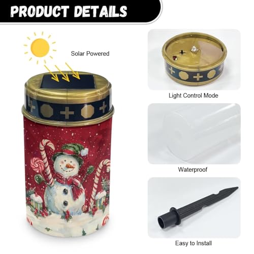 Image of Lovely Snowman Cemetery Solar Lights Water Resistant LED Flameless Candle Grave Lights Solar Powered Grave Christmas Decorations Light for Prayer 2 Pcs
