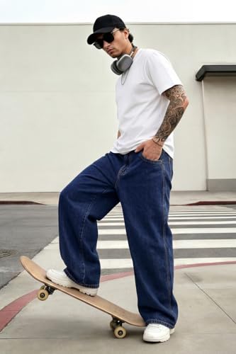 Image of GINGTTO Men's Baggy Barrel Jeans Wide Leg Y2K Denim Pants | Loose Fit Streetwear Casual Hip Hop Skater Vintage Style
