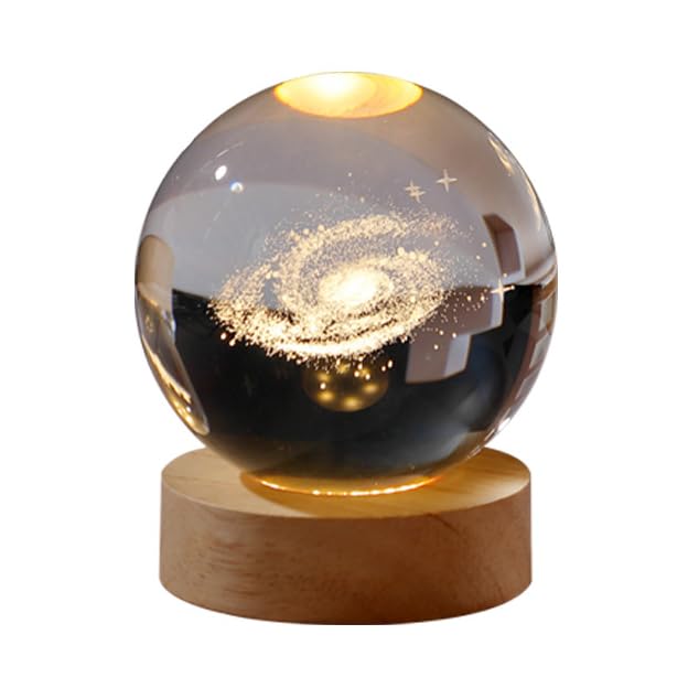 NIBHZ Luz Nocturna de Bola de Cristal 3D para niños, Planeta Galaxia calmante LED, Saturno y Luna, lámparas de Cielo Estrellado,Clear,8cm
