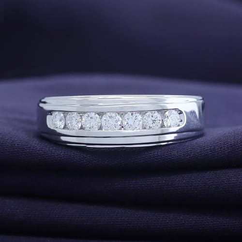 Men's Wedding Band Ring, 1/2 Carat Round Lab Grown Diamond Channel Set 7-Stone Wedding Anniversary Band Ring In 14K Gold Over Sterling Silver Jewelry (0.50 Cttw)3