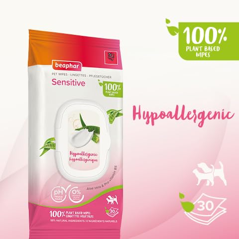 Beaphar - Pet Wipes - Sensitive Grooming Wipes for Cats & Dogs - 100% Plant-Based, Biodegradable Wipes – With Aloe vera –30 Wipes – pH neutral – Hypoallergenic - No perfume, ideal for sensitive skin - Image 4