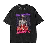 Wiz Music Khalifa Men's Crew Neck Vintage Washed Short Sleeves T Shirt Fashion Shirt Medium Black