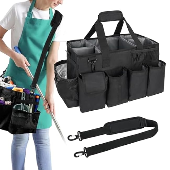 Cleaning Caddy Bag With Handle, Lightweight Design, 43x26x22.5cm, Removable Tool Organizer, Portable Storage Tote, Adjustable Strap, For House Car Women Camping Men Beach Kitchen Travel Bathroom