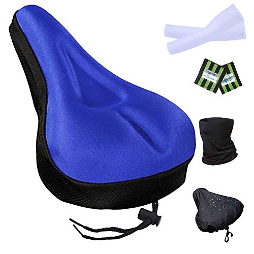 Karetto Gel Bike Seat Cover-Bike Exercise Bike Seat Cushion Cover Bicycle Saddle Pad with Water&Dust Resistant Cover Reflective Band Bandanas for Cycling