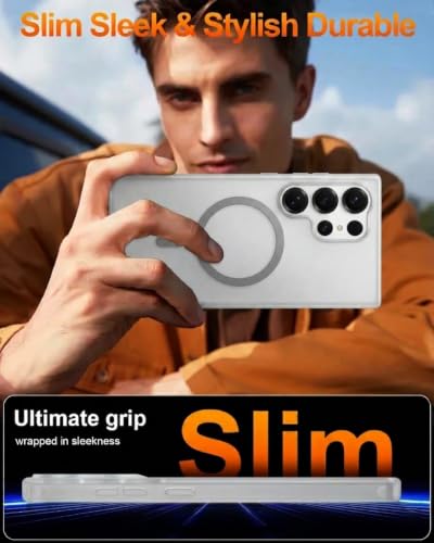 Image of DIZORO Matte Case for Samsung Galaxy S24 Ultra Compatible with MagSafe, Camera Lens Full Protection, Shockproof Translucent Frosted TPU Soft Phone Cover, Anti-Fingerprint (Titanium)
