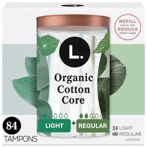 L. Cotton Tampons Light/Regular Absorbency Multipack, Contains an Organic Cotton Core, Made Without Synthetic Pesticides, or Fragrances, 84 Count (2 Packs of 42)