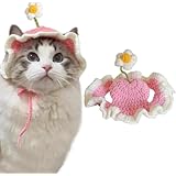 猫帽子 花の帽子 ペットの可愛いニットハット (ピンク, S)