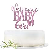 Glitter Pink Welcome Baby Girl Cake Topper-Girl Baby Shower Theme Party Decoration Supplies-Gender Reveal for Baby Girl Party Decorations