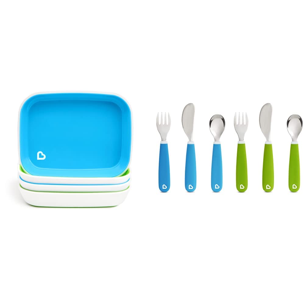 Munchkin Splash 4 Piece Toddler Plates, Blue/Green : Baby
