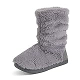 Polar Botas para mujer con forro de sherpa, botines de espuma viscoelástica para interiores con suela de goma antideslizante, botas de tobillo suaves, cálidas y esponjosas, Piel gris, 39 EU