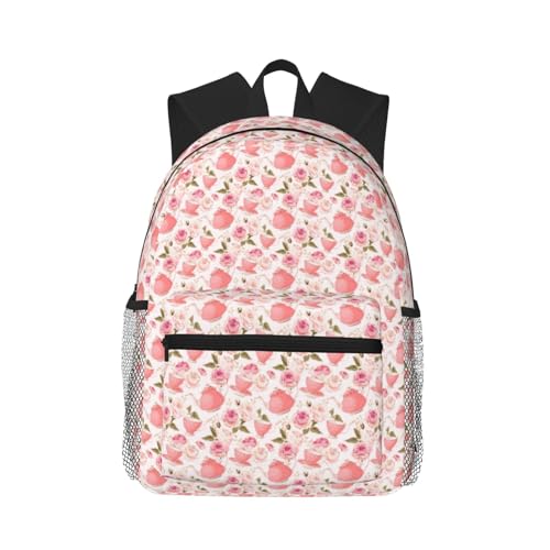 Sac bandoulière ergonomique contre le mal de dos avec imprimé tasses à thé roses