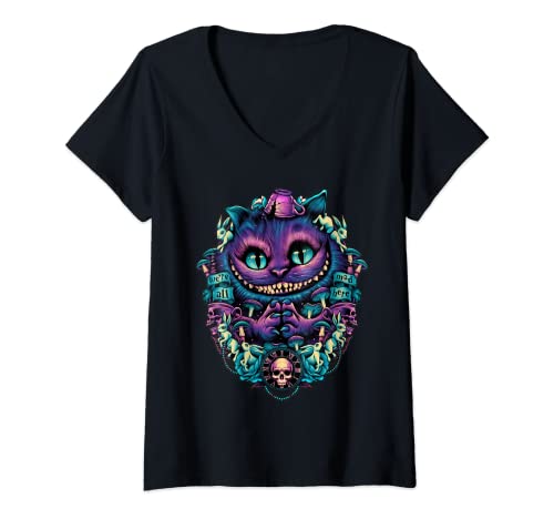 Womens Cheshire Cat shirt Alice in Wonderland Graphic V-Neck T-Shirt