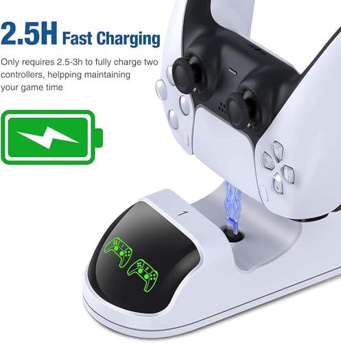 Image of PSS PS5 Controller Charging Station, 3H Fast USB PS5 Controller Charger, Play /Station 5 Controller Charger Station, Dual Charging Dock for Sony PS5 with USB Charging Cable,White