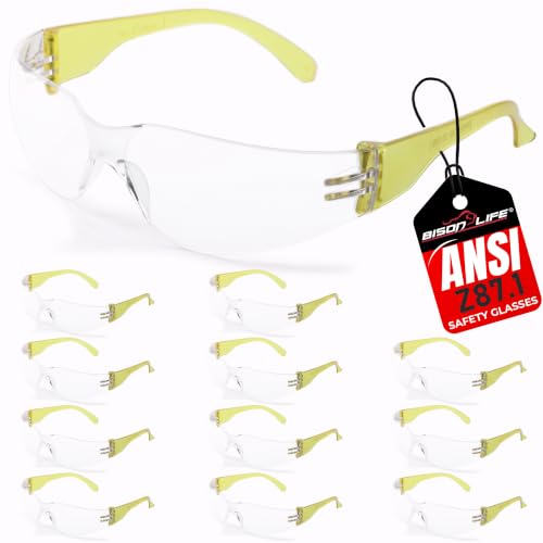 Image of BISON LIFE Clear Safety Glasses - ANSI Z87.1 Certified Scratch & Impact Resistant Eye Protection Goggles for Men & Women