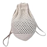 ENBEI Mochila pequena com cordão de crochê, bolsa de crochê feita à mão para praia, viagem, bolsa de praia para mulheres, bolsa de malha leve, Branco, Large, Praia