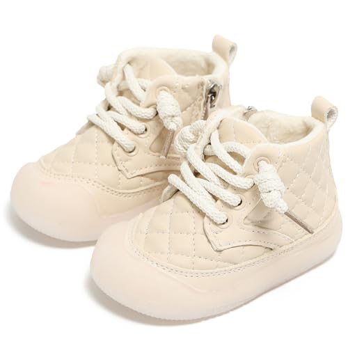 Vecull Baby Boots for Boys Girls Fleece Winter Warm Shoes Lightweight Infant Booties Soft Toddler Walking Shoes 6-24 Months