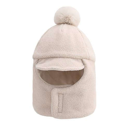 Kids Winter Trapper Hat Windproof Warm Scarf Hat Neck Warmer Hood Cap with Visor and Pom Pom for Boys Girls 2-10 Years