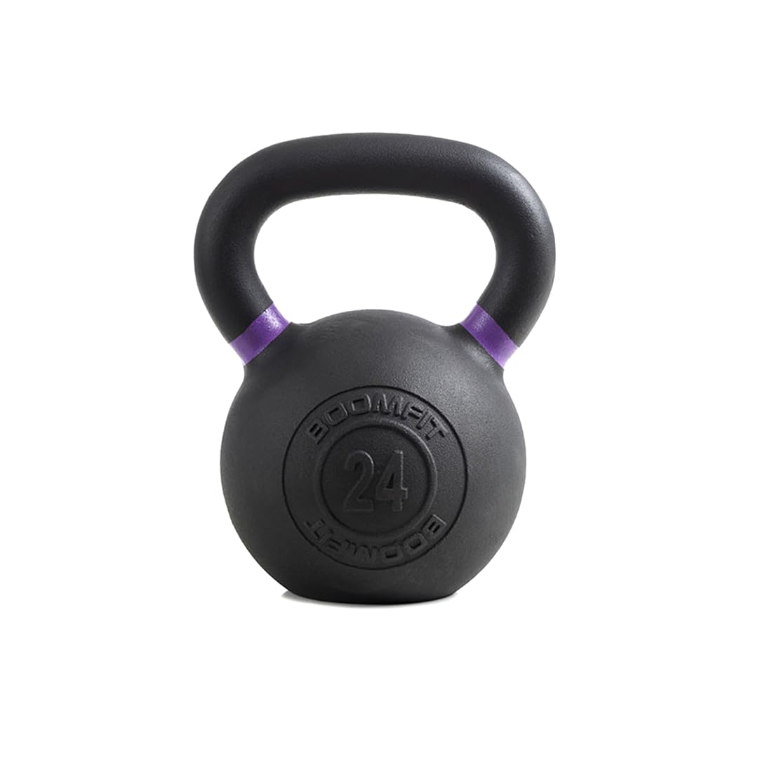 BOOMFIT Kettlebell aus Gusseisen mit schwarzer Pulverbeschichtung | Klassische Kugelhantel für Krafttraining Zuhause und Studio | Ideal für Swing Squat und CrossFit | 4 bis 24 kg