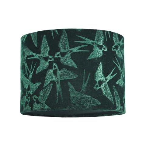 Highlighted Bird Decorated Dark Forest Green Velvet Fabric Lamp Shade Cover
