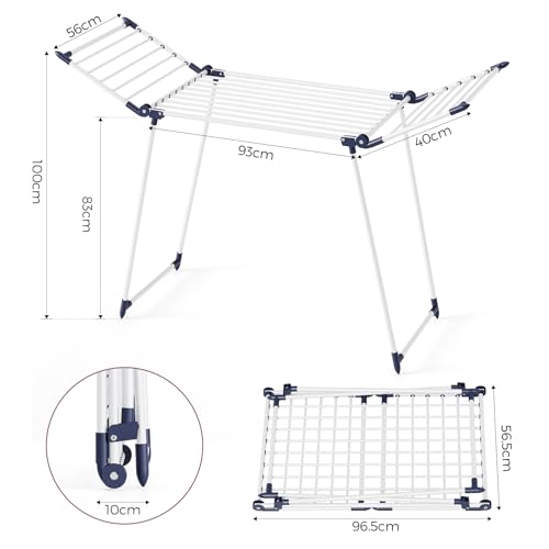 SYKIARIOL Wäscheständer, Standtrockner, Stabiler Flügelwäscheständer für platzsparende Aufbewahrung, Klappbarer Gullwing Wäscheständer für Lange Wäschestücke, Kleidung, Handtücher, Weiß - Image 3