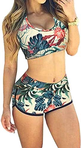 TOP HERE Women's Bandage Sporty Bathing Suit Boyleg Short Bikini Swimsuit(Green,M)
