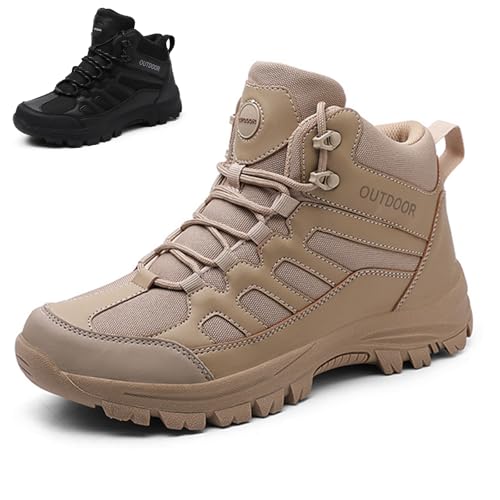 Men's Breathable Waterproof Non-Slip Hiking Boots Leather Lightweight Comfortable Quick Dry Lace-up Outdoor Ankle Boots for Walking Trekking Work Camping