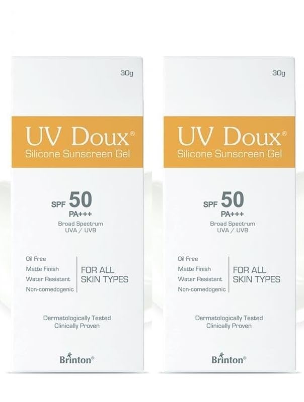 Brinton UV Doux Sunscreen Gel SPF 50 PA+++ | Broad Spectrum UVA & UVB | No White Cast | Benzene-Free | Dermatologist-Approved | Non-Comedogenic | Water-Resistant | 30 g x 2