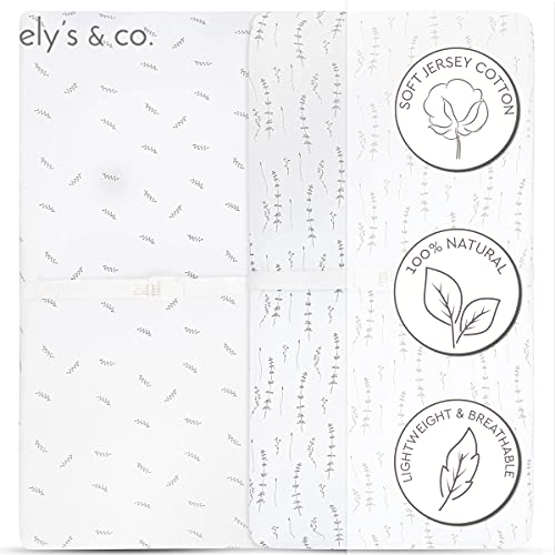 Ely's & Co Changing Pad Cover | Cradle Sheet Set 100% Jersey Cotton (Changing Pad Cover, Forest Grey Leaf+ Floral) #TOP1