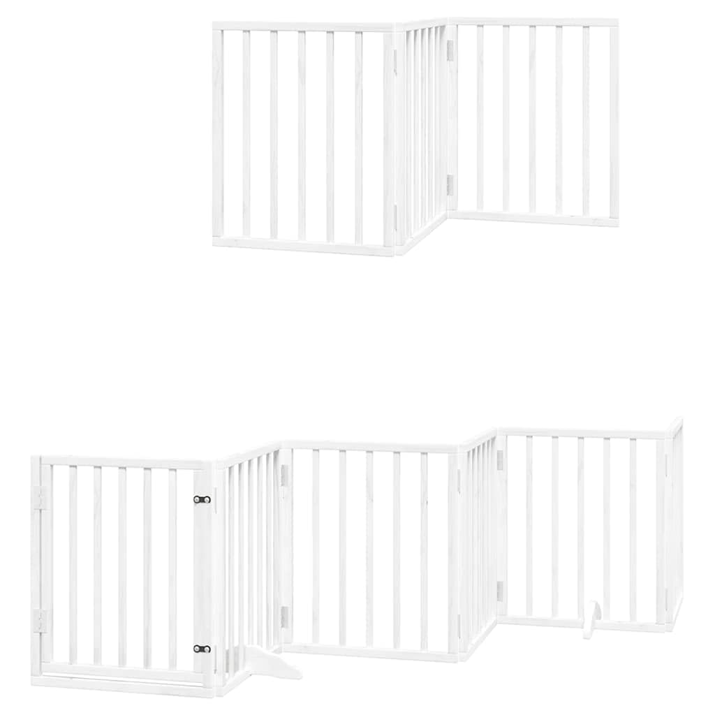 12-TLG. Puerta plegable para perros de madera de álamo blanca con puerta de 600 cm, independiente y portátil, barrera para interior y exterior, protección y seguridad para cachorros y perros