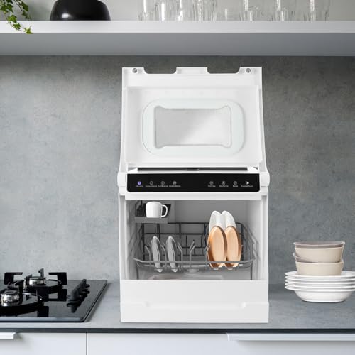 Image of Portable Countertop Dishwasher, 1100W Mini Dishwasher 18.11 * 16.14 * 18.11in Dish Washing Machine with 6 Functions, 52dB Ultra-Quiet for Small-Sized Houses (White-5)