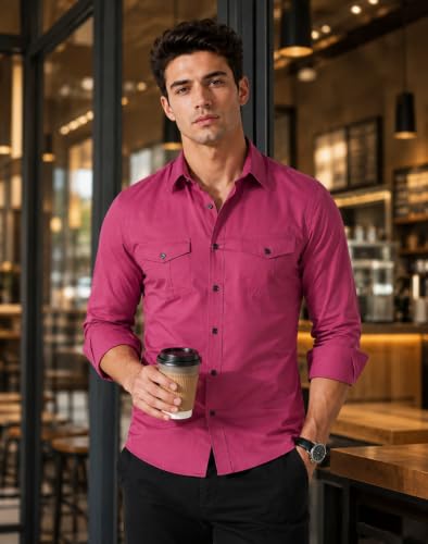 Image of Men's Double Flap Pocket | Regular Fit | Solid Spread Collar | Versatile Everyday Office Wear Comfortable |Stylish Design | Shirt