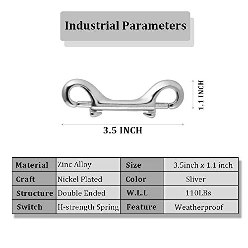 Double Ended Bolt Snap Hook 8 Set 3.5" Heavy Duty Zinc Alloy Trigger Chain Clips Nickel Plated Metal Key Holder with Storage Box
