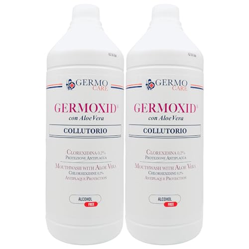 Collutorio GERMOXID Con Aloe Vera, Protezione Antiplacca. Azione Lenitiva e Rinfrescante, Zero Alcool 1000ml (2 Flaconi)