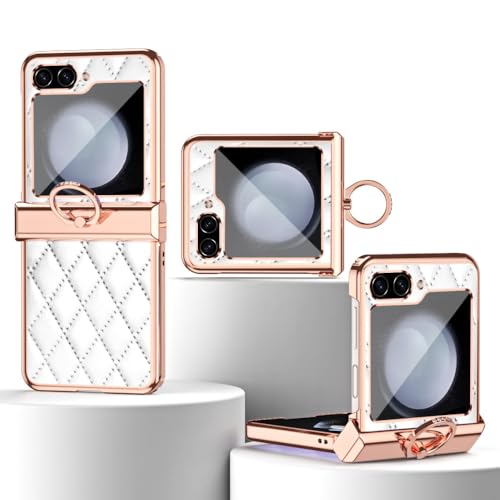 Protection Samsung Galaxy Z Flip 5 antichoc étui cuir rigide blanc avec anneau 5G