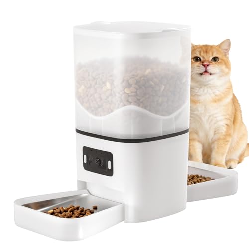 自動給餌器 猫犬 多頭飼いに向け 6L大容量 二皿 二つ暗視カメラ付き 1080P スマホ 15秒録音 自動餌やり機 蓋ロック 鮮度を保つ 給餌器 日本語対応説明書付き