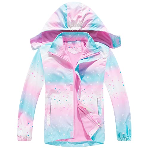Niña Chaqueta Impermeable con Capucha - Cortavientos Ligera con Forro Polar Abrigo Prueba de Viento Chubasquero Primavera Otoño Abrigos Deportivos 9-10 Años Cover