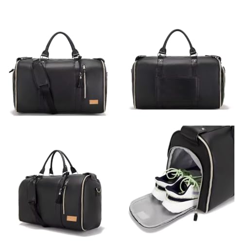 Image of FUOCO Convertible Garment Duffel Bag with Wheels | Large PU Leather Carry-On Trolley Bag for Men & Women | 2-in-1 Hanging Suit Travel Bag | Ideal for Business Trips & Weddings | 1-Year Warranty