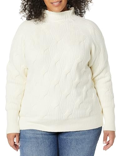 Amazon Essentials Women's Soft-Touch Cable Knit Funnel Neck Chunky Jumper, Ivory, S - 4