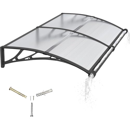 Window Awning for Door Entrance,24x71in Polycarbonate Cover Front Door Outdoor Patio Awning Canopy, UV, Rain & Snow Protection for Porch, Patio, Balconies(Transparent) 60x180cm