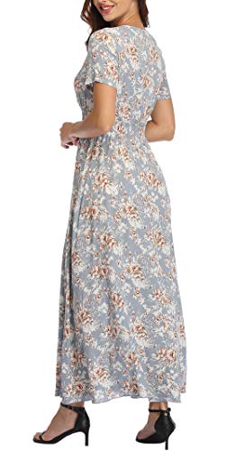 Image of VintageClothing Women's Floral Maxi Dresses Boho Button Up Split Summer Casual Long Dress Beach Party Dress