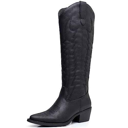 Image of GLOBALWIN Women's Knee High Long Pointed Toe Western Cowboy Boots For Women