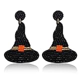 Halloween Earrings for Women Cute Pumpkin Ghost Beaded Dangle Earrings Statement Spooky Black Skull Witchy Hat RIP Earrings Fun Halloween Holiday Costumes Party Jewelry Gifts (HB Witch Hat)