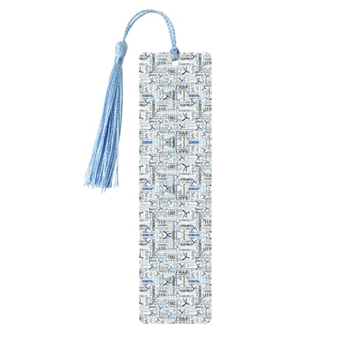 Uusnwaa - Marque-page en bois imprimé bleu gymnastique pour homme et femme, marque-page en bois avec pompons, cadeau idéal pour les amateurs de livres