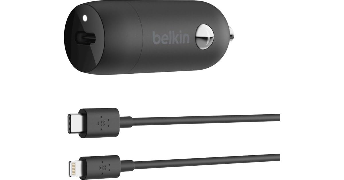 Belkin USB-C Car Charger 18W W/ 4Ft USB-C to Lightning Cable (iPhone Fast Charger for iPhone 11, Pro, Max, XS, Max, XR, X, 8, Plus, iPhone SE 2020) iPhone Car Charger, iPhone Charger