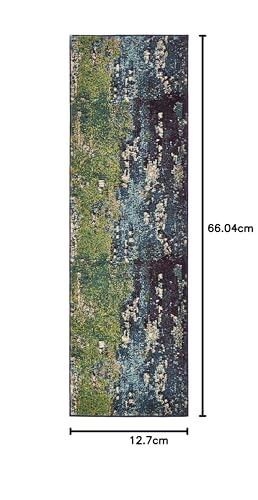 Image of Unique Loom Estrella Collection Distressed, Landscape, Abstract, Modern, Earth Tones Area Rug (2' 2 x 6' 7 Runner, Navy Blue /Green)