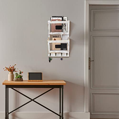 Doramii Rustic Wooden Mail Holder Wall Mounted With 4 Key Hooks, Wooden Mail Sorter Organizer, 2 Slot Mail And Key Holder For Wall And Rustic Home Decor Entryroom, Mudroom, Hallway, Kitchen, Office… #TOP1