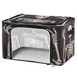 YETTASBIN Skeleton 32L Clothes Storage Bins with Lids, Foldable Blanket Storage Bags with Double Opening, Clear Window & Reinforced Handles for Sweater, Comforter, Bedding