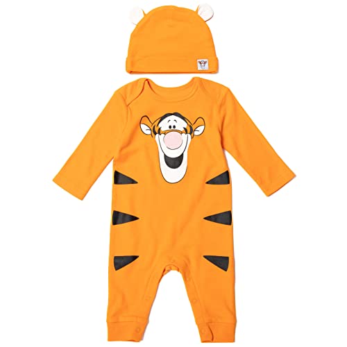 Image of Disney Winnie the Pooh 101 Dalmatians Lion King Mickey Mouse Minnie Mouse Baby Snap Coverall and Hat Newborn to Infant