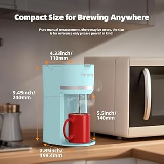 Single Serve Coffee Maker Machine for K-Cup and Ground Coffee, 6 to 12 oz. Brew Sizes, Fast Brew Single Cup Coffee Machine with Descaling Reminder and Water Window, Perfect for Small Spaces, Blue